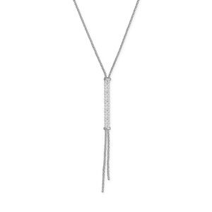 New Italian Lariat Necklace Rhodium Plated Long Crystal 26" + 2"